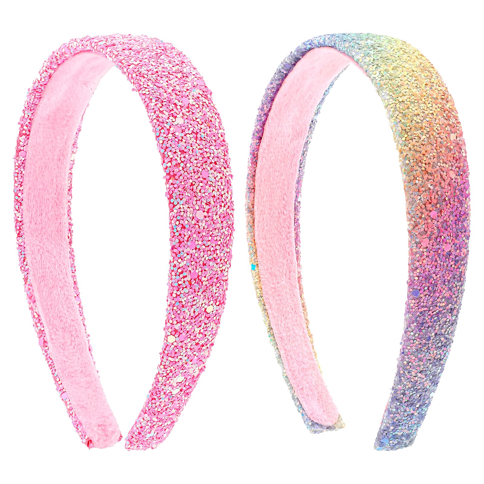 Dimeho Glitter Headbands for Girls, 2 Pcs Sparkly Wide Headband Plastic Cute Non Slip Hairbands Thick Bling Fashion Hairband Colorful Rainbow Hair Accessories for Women Girls