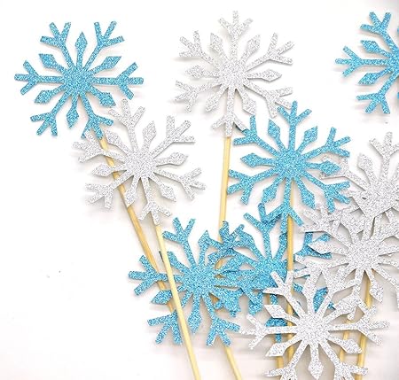 PuTwo Cupcake-Topper für Hochzeitstorten/Cupcakes, 20 Stück, silberfarben/Blau/Schnee