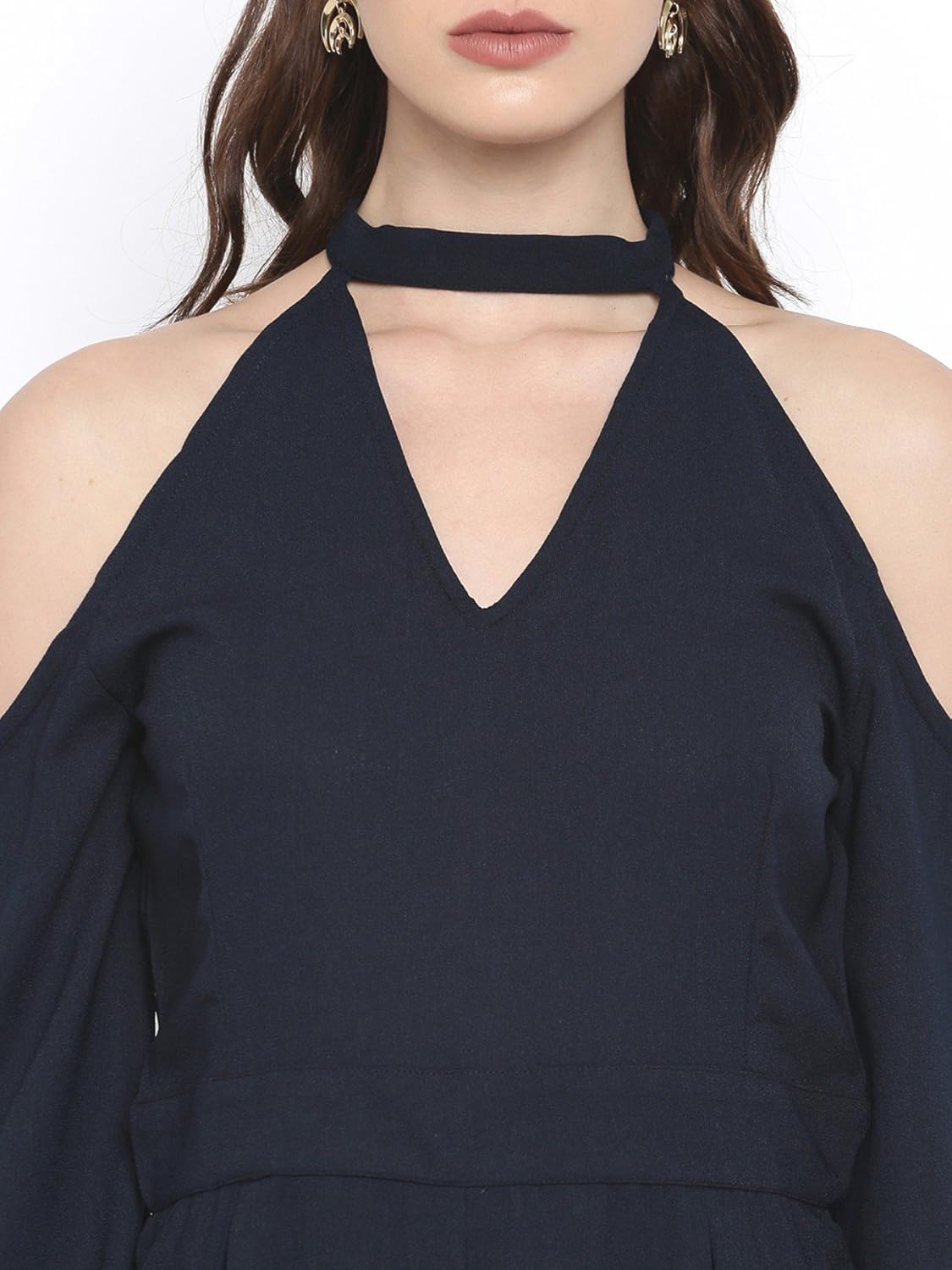 rare navy blue cold-shoulder jumpsuit