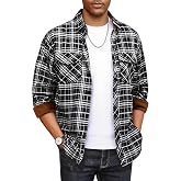 Mens Flannel Shirt Long Sleeve Soft Smooth Plaid Shirts Casual Button Down with Pocket Regular Fit Tops
