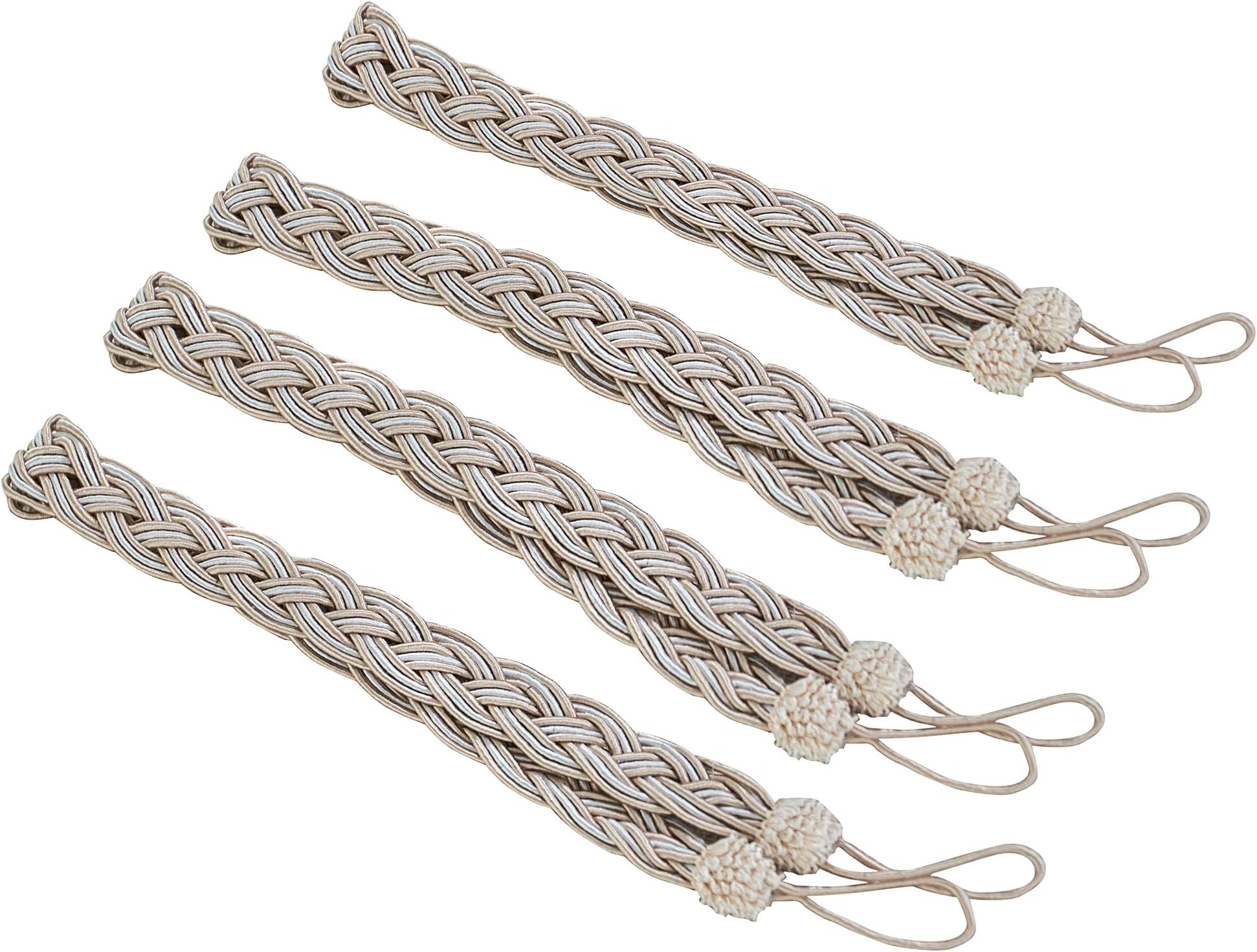 PRAVIVE Curtain Tie Rope Tiebacks - Simple Decorative Braided Satin Rope Holdbacks/Holders for Window Curtain/Drapes (Light Beige), 4 PCS