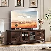 SAVOR LIFE Farmhouse TV Stand for Living Room, Rustic Brown Entertainment Center with Storage Cabinet,Wood TV Console with 4 Drawers,Modern TV Stands for Bedroom,Walnut