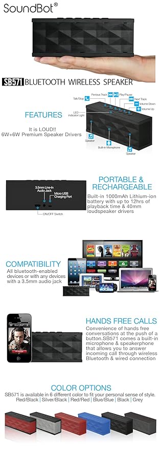 soundbot sb571 12w bluetooth speakers