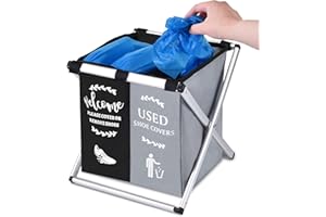 CHICERA Shoe Cover Dispenser Foldable Shoe Covers Box Realtor Supplies,Holder with Used Shoe Covers and Please Remove Your Shoes Sign for Open House Supplies(Black,Gray)