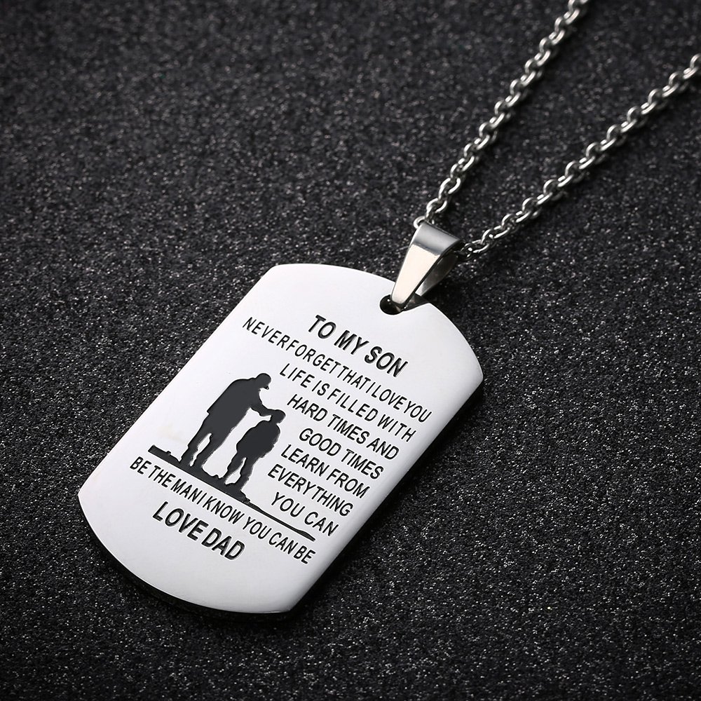 Gagafeel Dad Mom to Son Daughter Dogtags Stainless Steel Pendant Necklace Hand Stamped Unisex Family Christmas Gift (DAD TO SON)