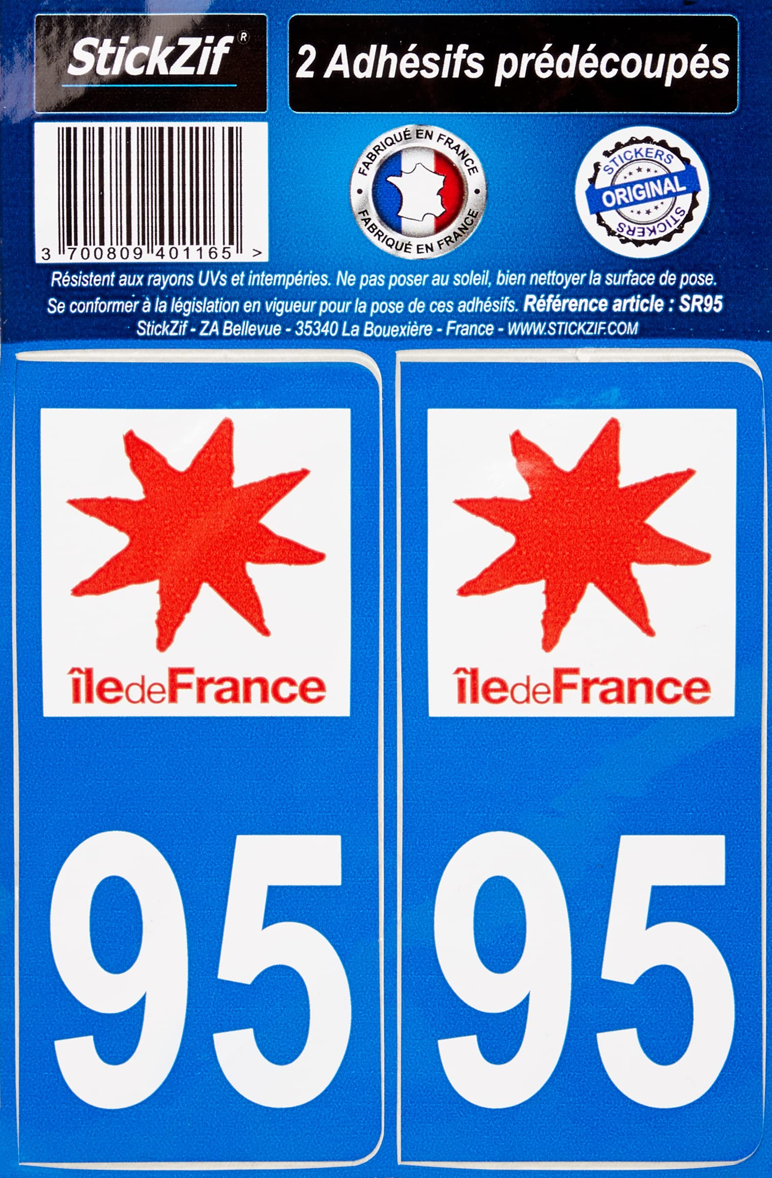 STICKZIF SR95 2 Adhesive Stickers département 95 Ile-de-France region, Set of 2