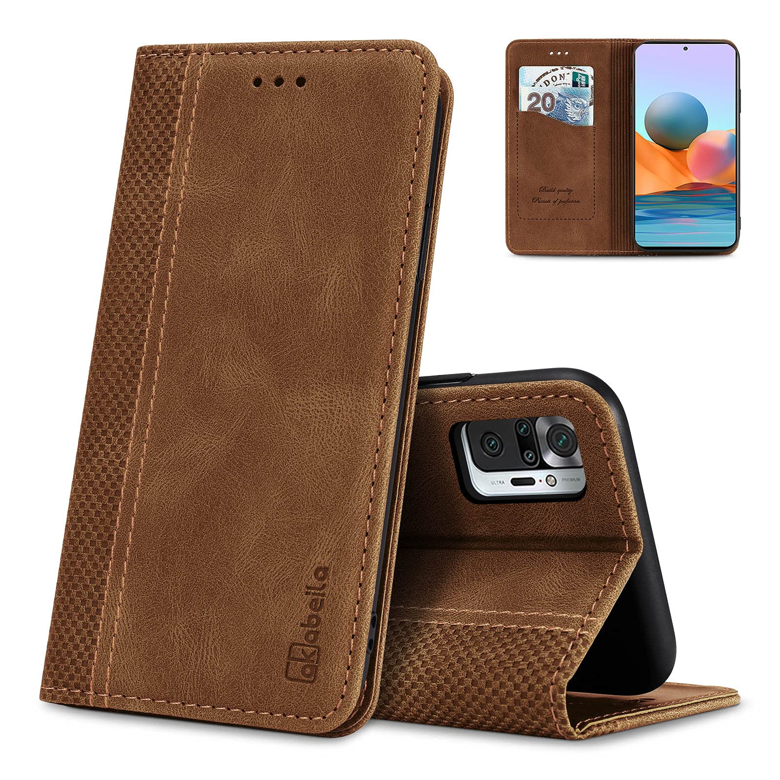 AKABEILA Case for Xiaomi Redmi Note 10 Pro/Note 10 Pro Max PU Leather Flip Wallet Case with Magnetic Closure Kickstand Card Slots Folio Phone Case Cover Shockproof Light Brown