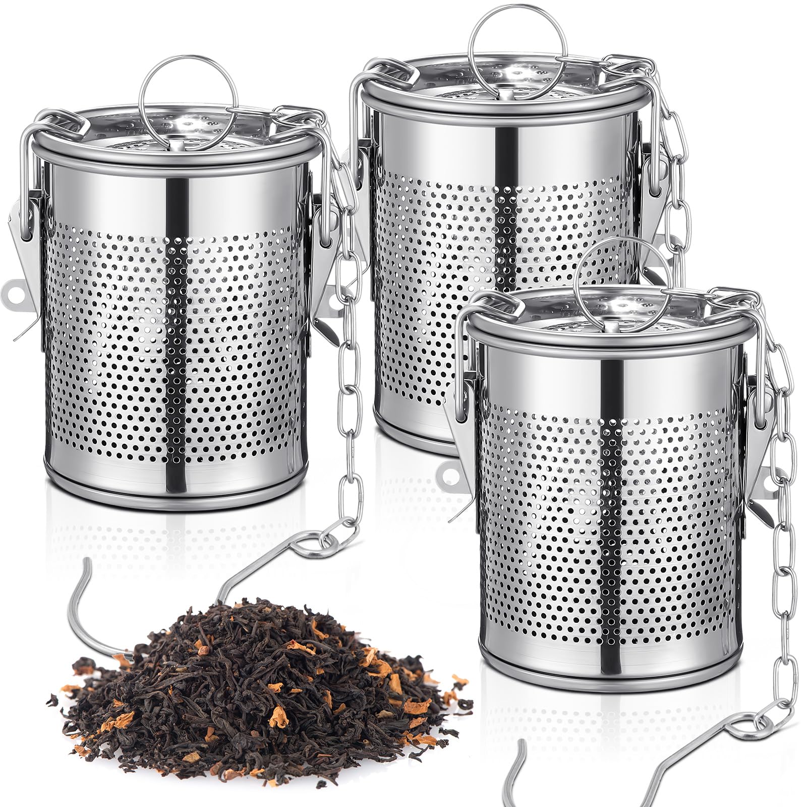 Photo 1 of ***1 piece missing*** Teenyyou 3 Pcs Large Tea Infuser for Loose Leaf, 304 Stainless Steel Tea Strainers and Spice Ball, Extra Fine Mesh Strainer with Chain Hook and Lid