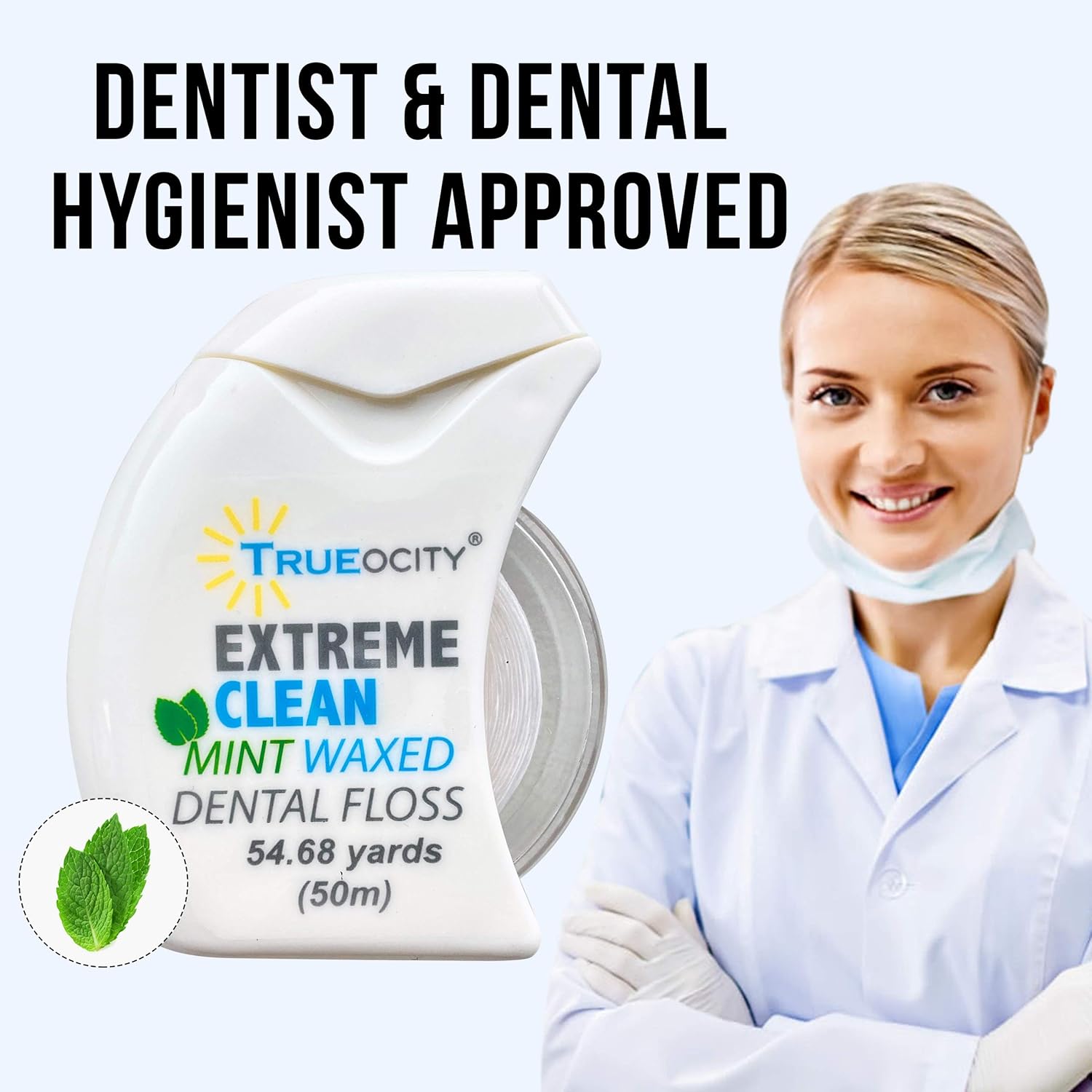 Trueocity Dental Floss 6 Pack, Mint Natural Waxed for Comfort Flossing, Extreme Clean for Adults, Teens, Kids, Ez Stand Upright Holder with Clear Side, Perfect Size for Travel: Health & Personal Care