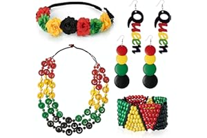 Ketays Juneteenth Outfit African Accessories Sets for Women Jamaica Sunglasses Rasta Beaded Bracelet Wood Dangle Earrings