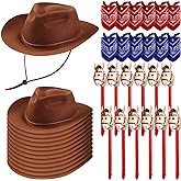 Xtinmee 36 Pcs Cowboy Party Costume Set, Cowboy Hats Paisley Bandanas Inflatable Stick Horses Kids Party Supplies