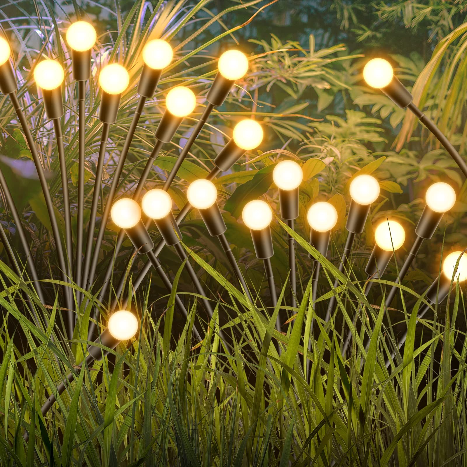 LAVAED Firefly Solar Lights Outdoor 10 LEDs Solar Powered Garden Lights IP65 Waterproof Pathway Lighting Starburst Swaying Firefly Lamps for Yard Patio Lawn Decoration(Warm White,2pack)