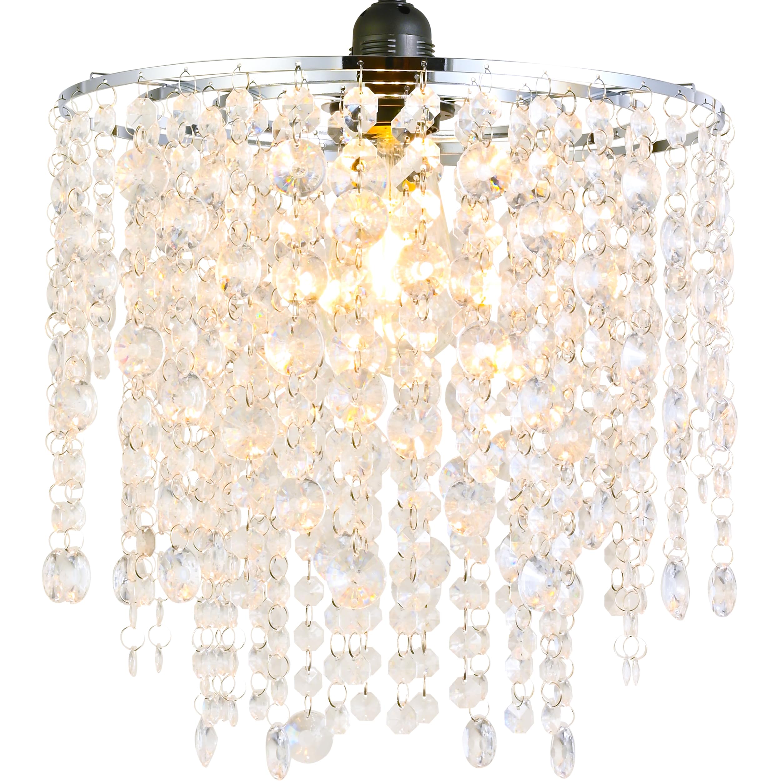 Acrylic Ceiling Lamp Shade, 3-Tier Beaded Faux Chandelier Light Cover for Bedroom, Clear Crystal Style Hanging Shade, Height 30cm