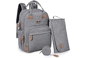 Dikaslon Diaper Bag Backpack with Portable Changing Pad, Pacifier Case and Stroller Straps, Large Unisex Baby Bags for Boys Girls, Multipurpose Travel Back Pack Moms Dads, Gray