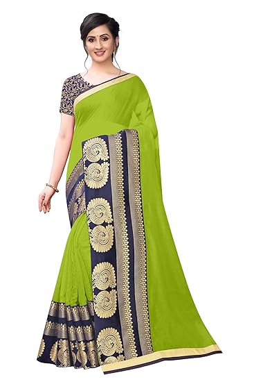 Womens Chanderi Cotton Silk Saree with Blouse Piece