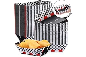 Havawish 100 Pcs Racing Paper Food Trays Checkered Nacho Trays Disposable Racing Party Food Boat Black and White Plaid Food Serving Tray for Racing Theme Party Birthday Baby Shower Popcorn Snack