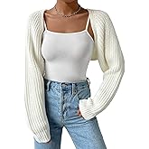SECRETEYARD Women's Long Sleeve Open Front Knitted Crop Cardigan Drop Shoulder Knit Bolero Shrug Sweater