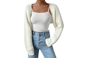 SECRETEYARD Women's Long Sleeve Open Front Knitted Crop Cardigan Drop Shoulder Knit Bolero Shrug Sweater