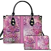 Christian Leather Handbag, Custom Faith with Cross Religious PU Leather Purse Gift for Women, Mom, Sister