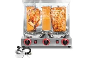 XXUNYNUIN Shawarma Grill Machine Vertical Rotisserie Grill with 3 Burners Countertop Rotating Gas Broiler Gyro Kebab Machine