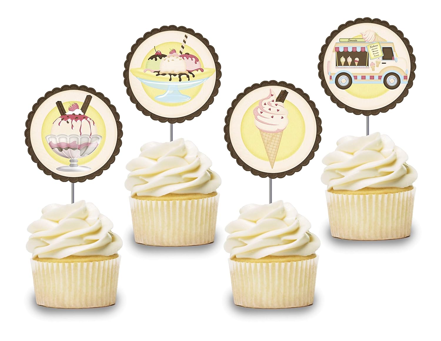 Amazon Com Ice Cream Cupcake Toppers 12 Pcs Sundae Cake Picks Birthday Decoration Popsicle Party Supplies Cone Themed Baby Shower Handmade