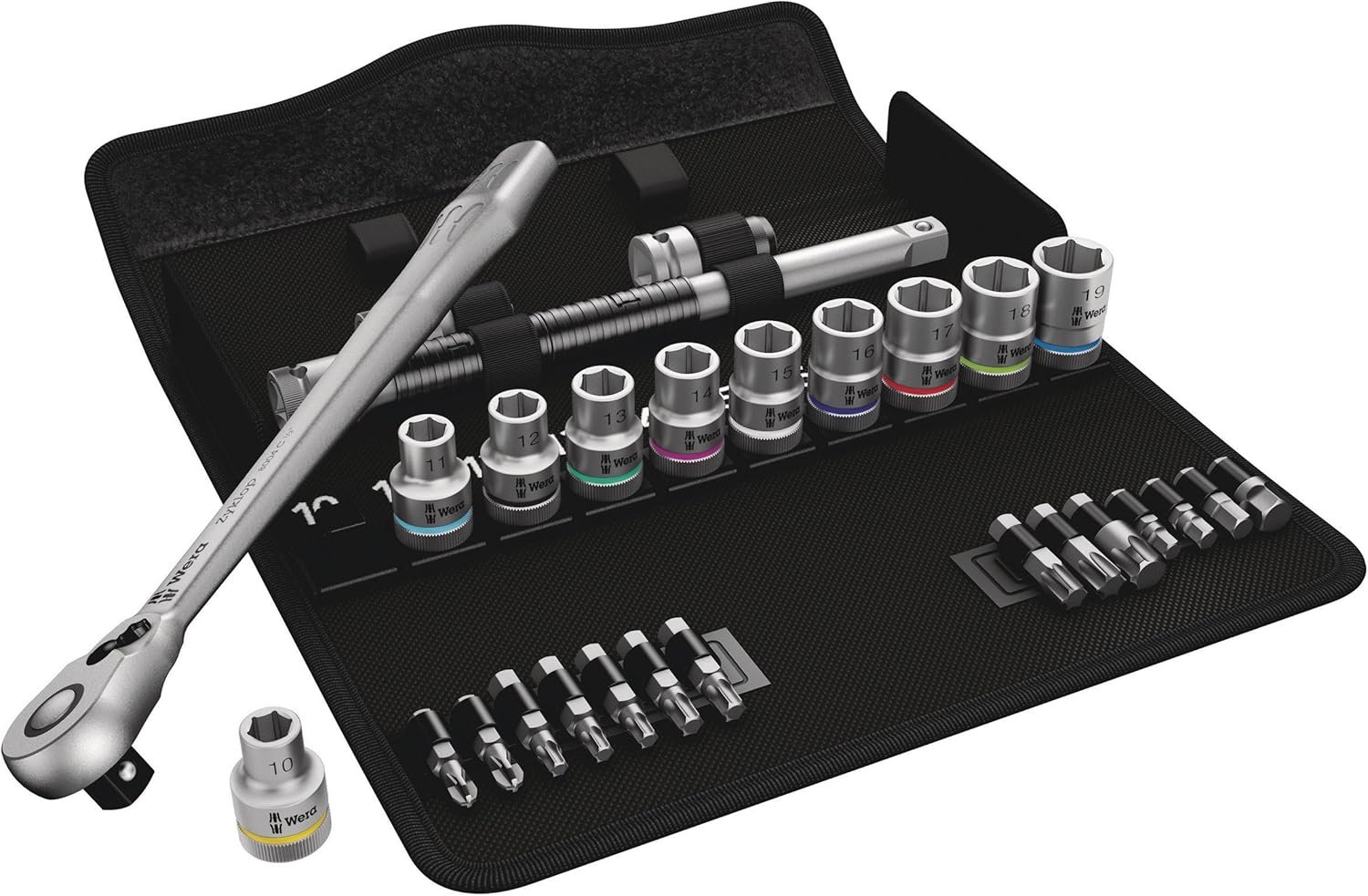 Wera 05004078001 8100 SC 8 Zyklop Metal Ratchet Set including Switch Lever, 1/2" Drive, Metric, 28 Pieces