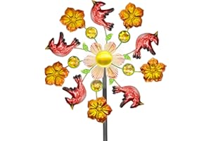YOURONGMAO Solar Wind Spinners Outdoors for Yard and Garden - 40 Inch Metal Wind Sculpture, Outdoor Kinetic Windmill with Multi-Color Led Lights for Patio, Lawn & Garden Decoration (Magpie)