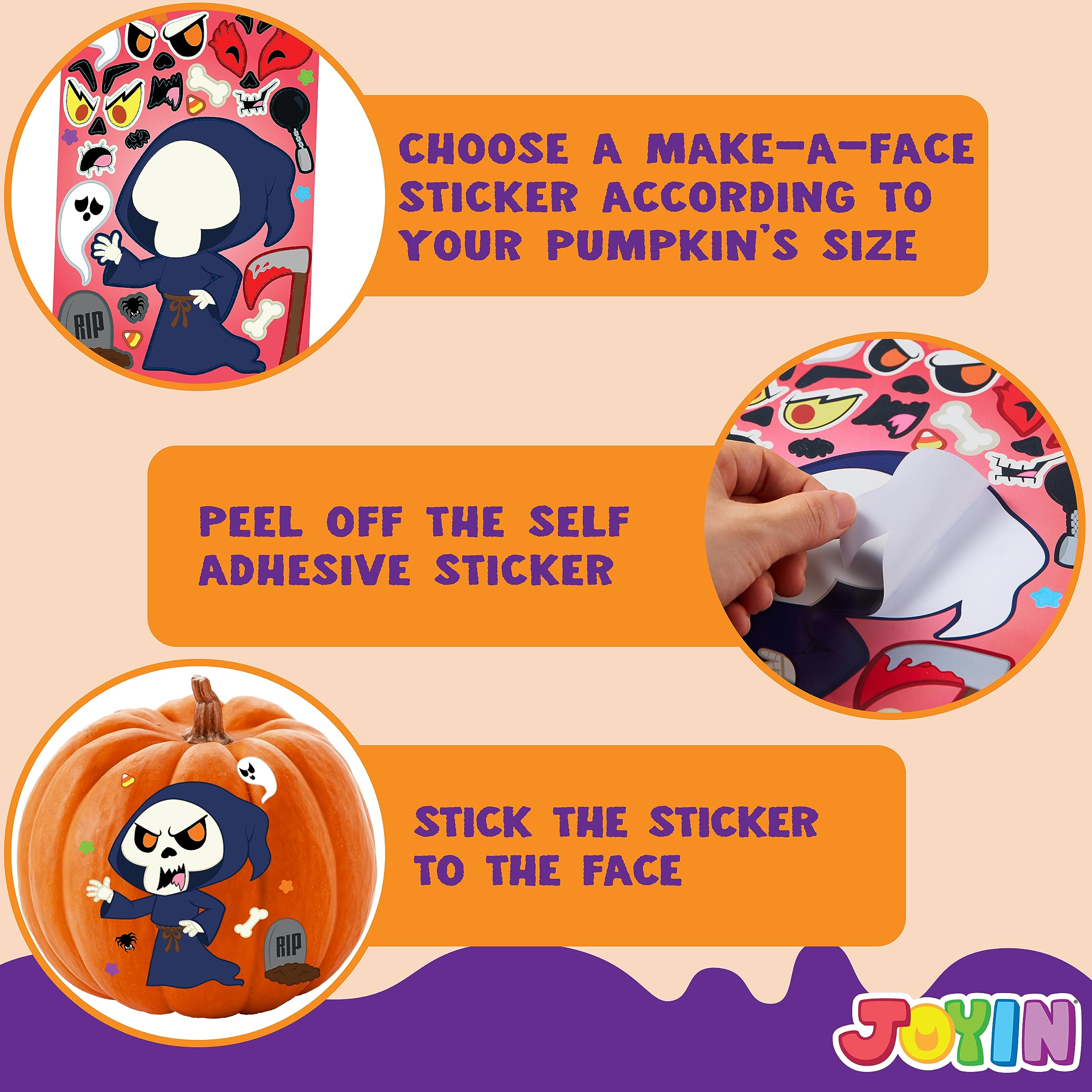 JOYIN 45 Pcs Halloween Make a Face Stickers, Halloween Party Favor for Kids, Halloween Art Craft Party Supplies, Classroom Activities Goodies Party Games, Sticker Sheets with Witch, Vampire Designs