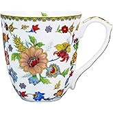 LanHong 14oz Bone China Mug Floral Coffee Mug with Handle Elegant Flower Coffee Tea Cup Christmas Birthday Gifts for Women Men Family Friend
