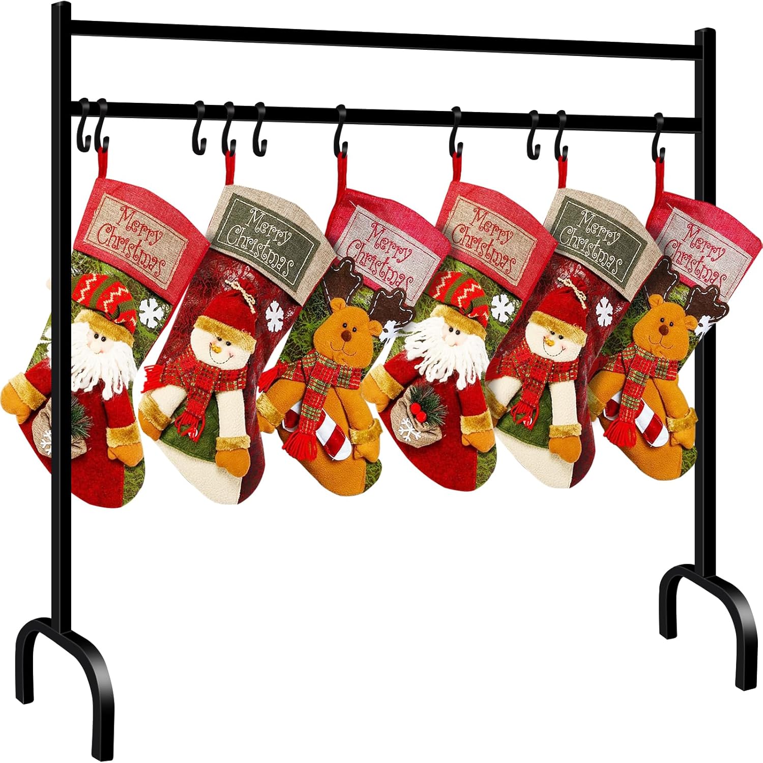 Stockings & Holders - LUBORN Christmas Stocking Holder Stand with 10 Hooks, Freestanding Christmas Stocking Holder for Floor, Iron Metal Holiday Decor Heavy Duty Stocking Hangers 44”L x 43” H x 11.8” W