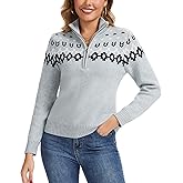 Anienaya Women's Fair Isle Sweater Quarter Zip Turtleneck Casual Slim Fitted Knitwear Lightweight Fall Winter Pullover Tops