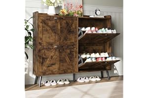 Sscaktu Shoe Cabinet Storage for Entryway, Shoe Cabinet with 4 Flip Drawers, Hidden Slim Shoe Organizer, Narrow Shoe Storage Cabinet Shoe Closet Shoe Rack for Hallway, Rustic Brown