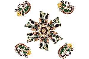 CHERKRAFT 10 Inches Meena Rangoli Diwali Acrylic Rangoli Stencils Handmade Rangoli Sticker Home Decor Floor Decorative Stones (Design 3)