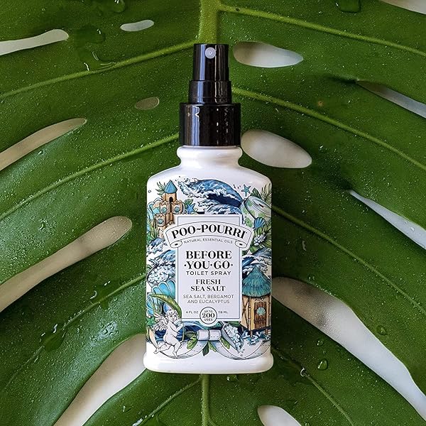 POO-POURRI BEFORE-YOU-GO TOILET SPRAY, FRESH SEA SALT, 4 FL OZ, UP TO 200 USES, BATHROOM ODOR DEODORIZER, PLANT-BASED WITH ESSENTIAL OILS, FOR HOME OR WORK, SEA SALT, BERGAMOT & EUCALYPTUS SCENT