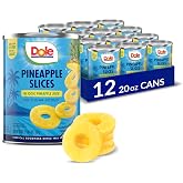 Dole Pineapple Slices, 20 oz Cans, 12 Pack | In 100% Pineapple Juice, No Sugar Added, Canned Fruit