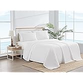 SCOUT 100% Cotton 200 Thread Count Percale Pick Stitch White/Navy 4-Piece Queen Sheet Set, Solid Themed, Adult Bedding, Oeko-TEX Certified