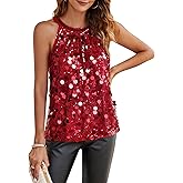 GRACE KARIN Halter Sequin Tank Tops for Women Sleeveless Sparkly Glitter Club Outfits Ruched Flowy Shiny Party Concert Shirt