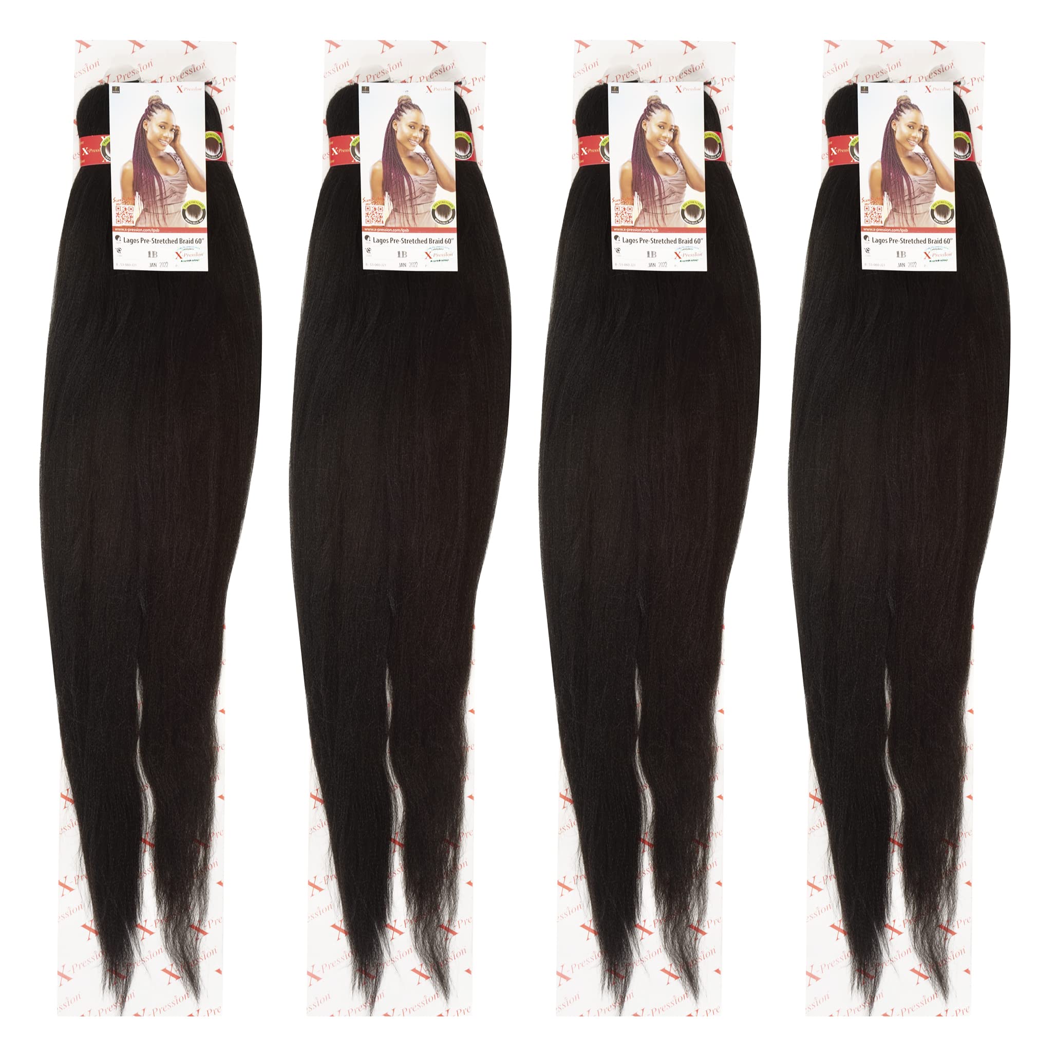 NEW 60 INCH PRE-PULLED XPRESSION LAGOS BRAID PRE-PULLED Hair Extension, 60” 2Pack,(Colour 1B Natural Black)