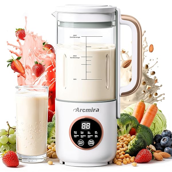 8 IN 1 AUTOMATIC NUT MILK MAKER, 10 BLADE 35 OZ HOMEMADE OAT, SOY, PLANT-BASED AND DAIRY FREE BEVERAGES, ALMOND MILK MAKER WITH DELAY START/KEEP WARM/BOIL WATER, SOY MILK MAKER WITH NUT MILK BAG