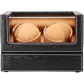DRIKLUX Double Watch Winder, Black Ostrich Leather | For Rolex and Other Luxury Watches, Automatic Winder with Quiet Motor, Soft Flexible Watch Pillows, Camel Velvet