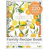 SwiftCube Recipe Book to Write in Your Own Recipes | Handy Kitchen Conversion Chart Magnet Included | Store 220 Recipes, 30 R