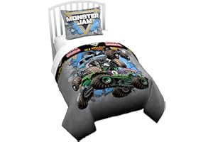 Jay Franco Duvet Cover Set – 2 Piece Comforter Cover and Sham Set, Super Soft Cozy Kids Bedding (Insert Not Included) Grey - Monster Jam, Twin