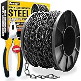 [Upgraded] 50FT Black Electroplated Steel Hanging Chain Roll, Pliers Included, 20LBS Load Capacity, Durable, Rust-Resistant, Adjustable Length for Hanging Bird Feeders, Planters, Lanterns, Billboards
