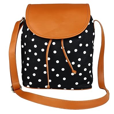 Lychee Bags Girls Black Canvas Polka Sling Bag
