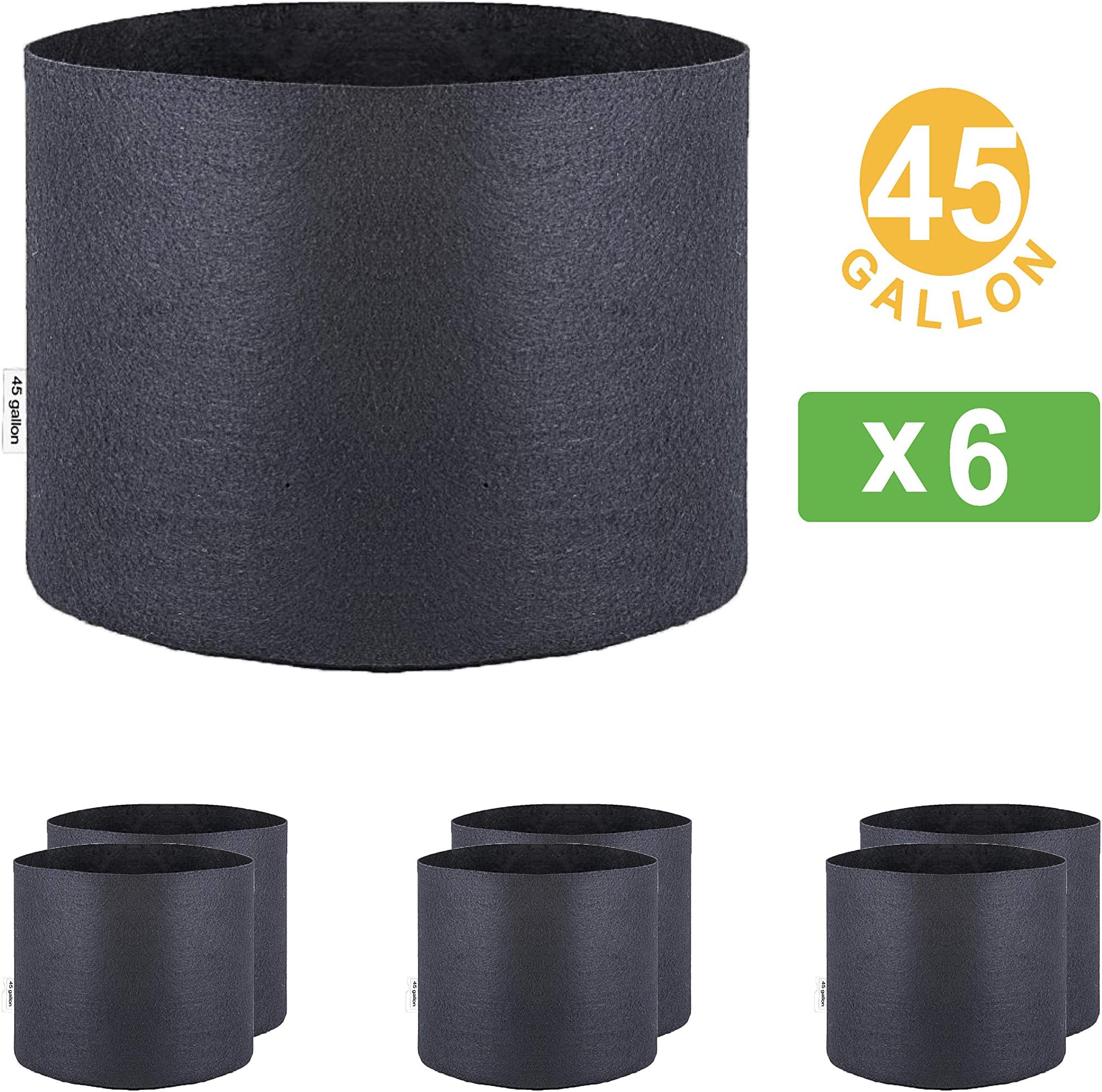 Oppolite 45 Gallon 6-Pack Planting Grow Bags Black Fabric Grow Pots for Hydroponic Indoor Plant Growing (45 Gallon)