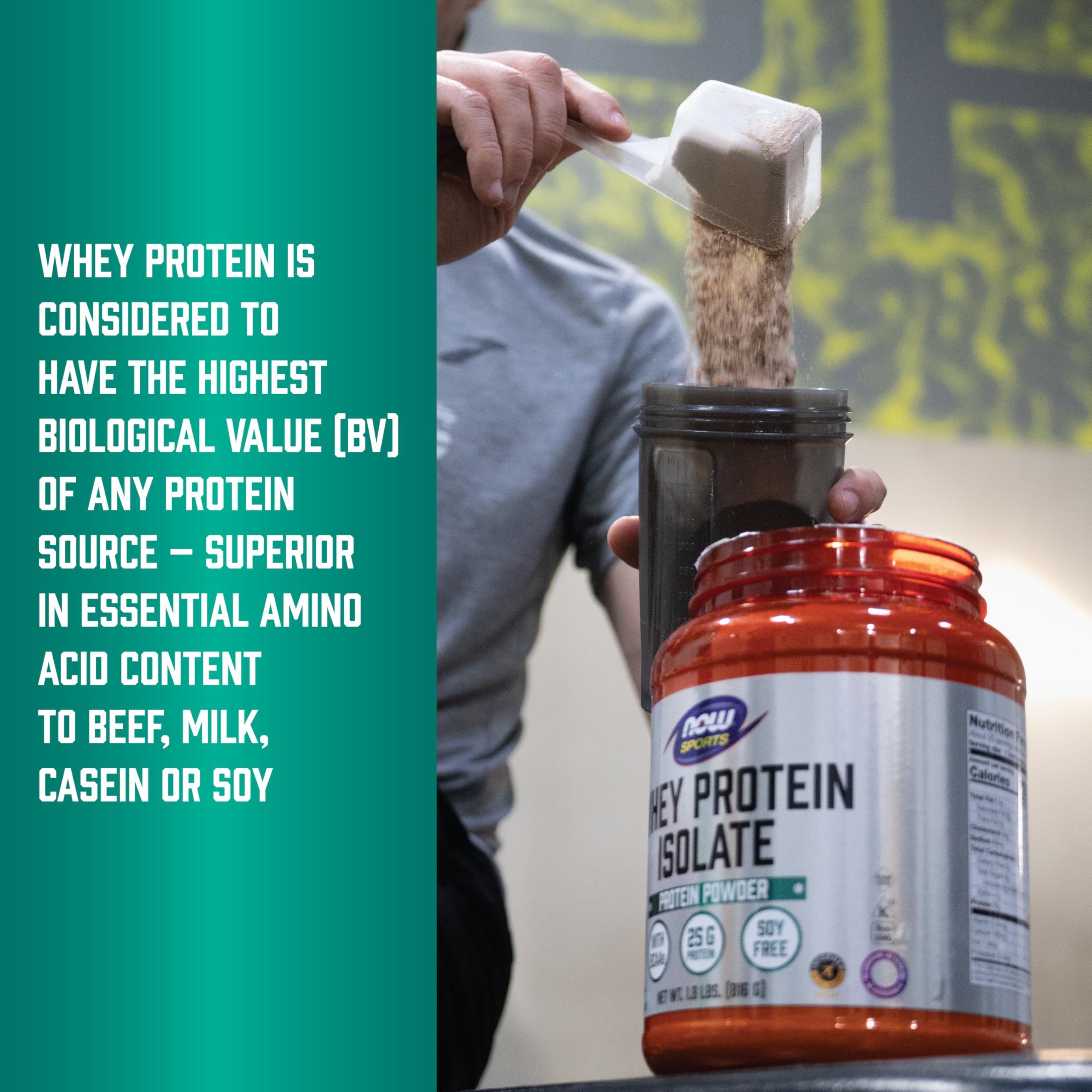 NOW Foods Sports Nutrition, Whey Protein Isolate, 25 g With BCAAs, Unflavored Powder, 10-Pound