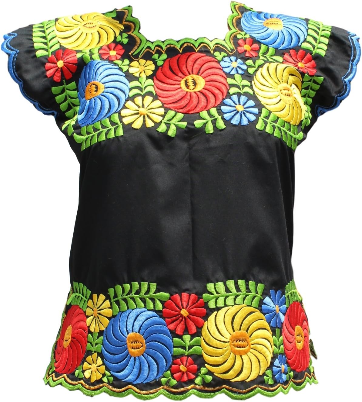 Kike Mexican Rounded Colorful Flowers Women Blouse Made in Yucatan Multicolored