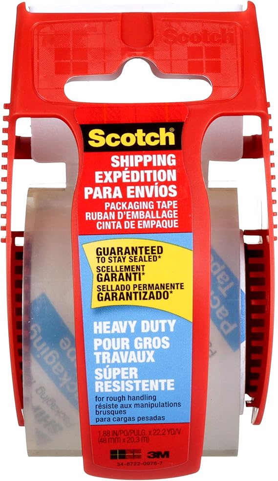Scotch Packing Tape Heavy Duty Shipping Tape, 1.88" x 20m with Hand