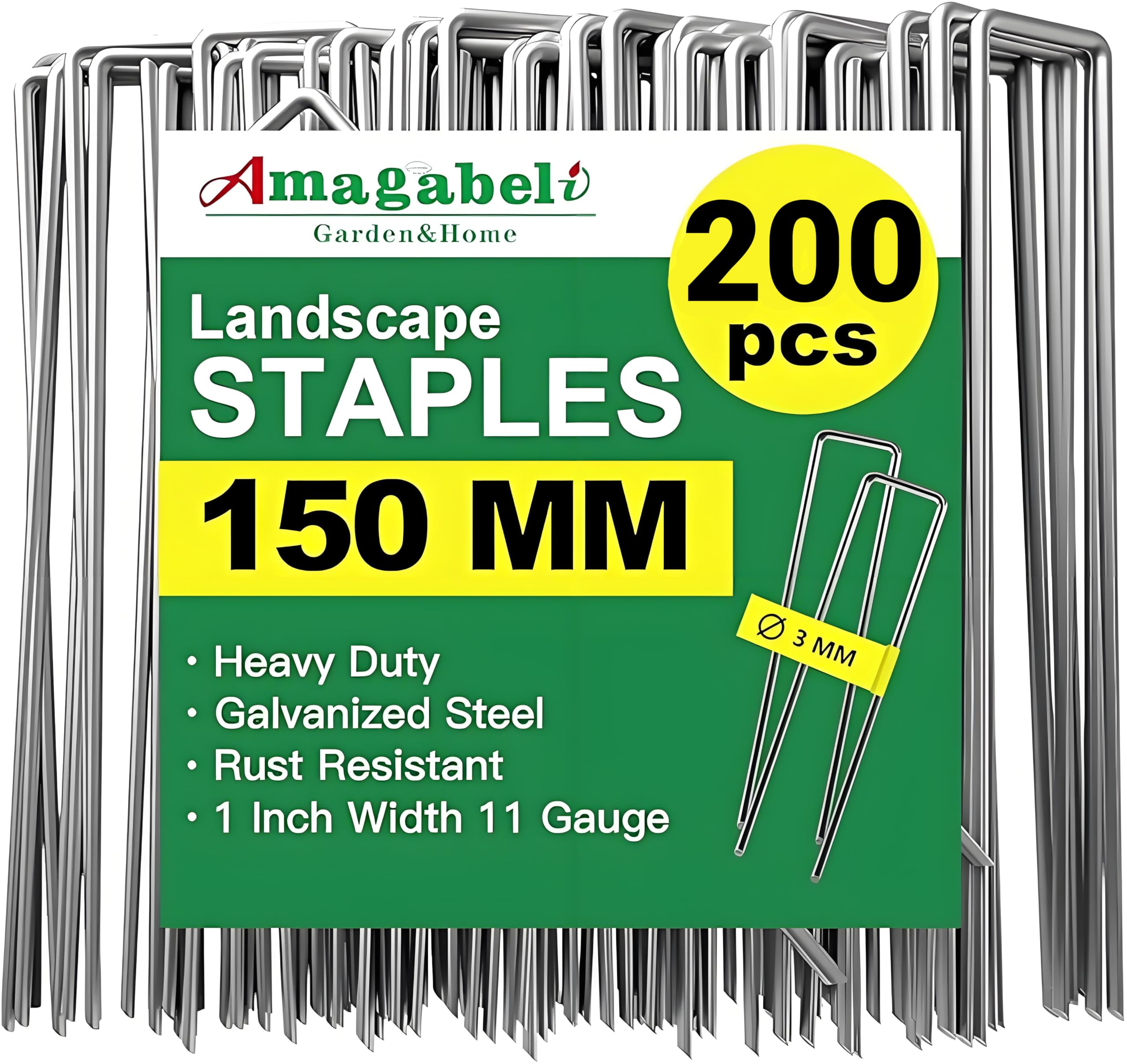 Amagabeli Garden Home Weed Membrane Pegs Garden Stakes Garden Staples Galvanized 200 Pack Garden Pegs Landscape Staples Securing 6 Inch 11 Gauge Ground Pegs Anti-Rust for Barrier Grass Ground Cover
