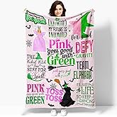 50'' x 40'' Elphaba Hat Glinda Witch Pink Flannel Blanket, Magic Movie Land Blanket, Evil Gift Queen Throw Broom, All Seasons Warm Cozy Soft Blanket for Sofa Chair Bed Halloween Women Girls Fans 3